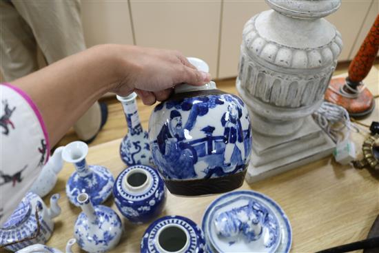 A quantity of 19th and 20th century Blue and white Chinese ceramics tallest 24.5cm